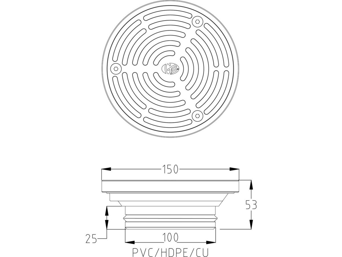 Stainless Steel Heelgrate F D Grate Round PVC 150mm x 100mm