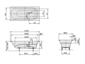 Kaldewei Vaio Bath with Overflow 1700mm x 800mm White/ Chrome