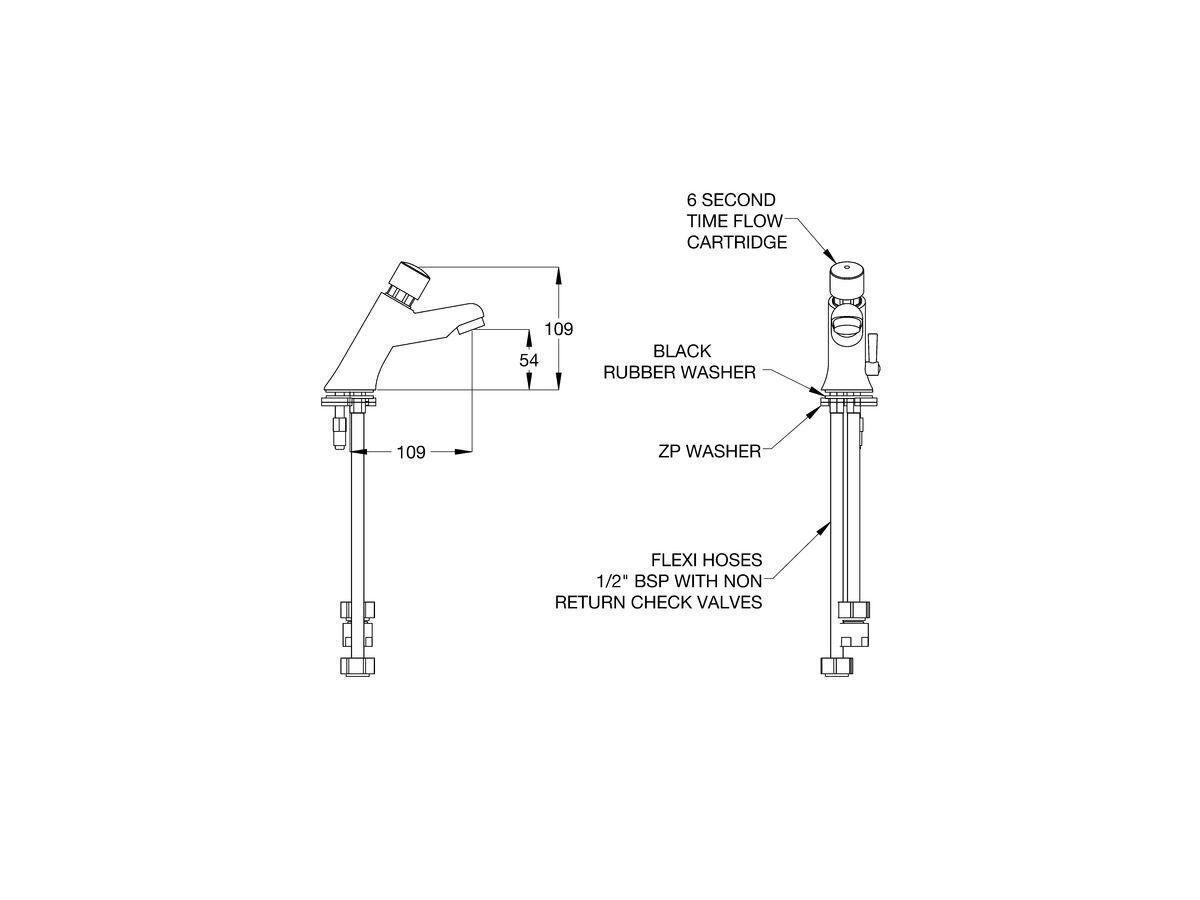 Ezy-Push Lead Safe Pillar Timed Flow Tap with Temp Control 6 sec