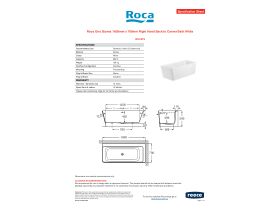 Specification Sheet - Roca Ona Stonex 1600mm x 700mm Right Hand Back to Corner Bath White