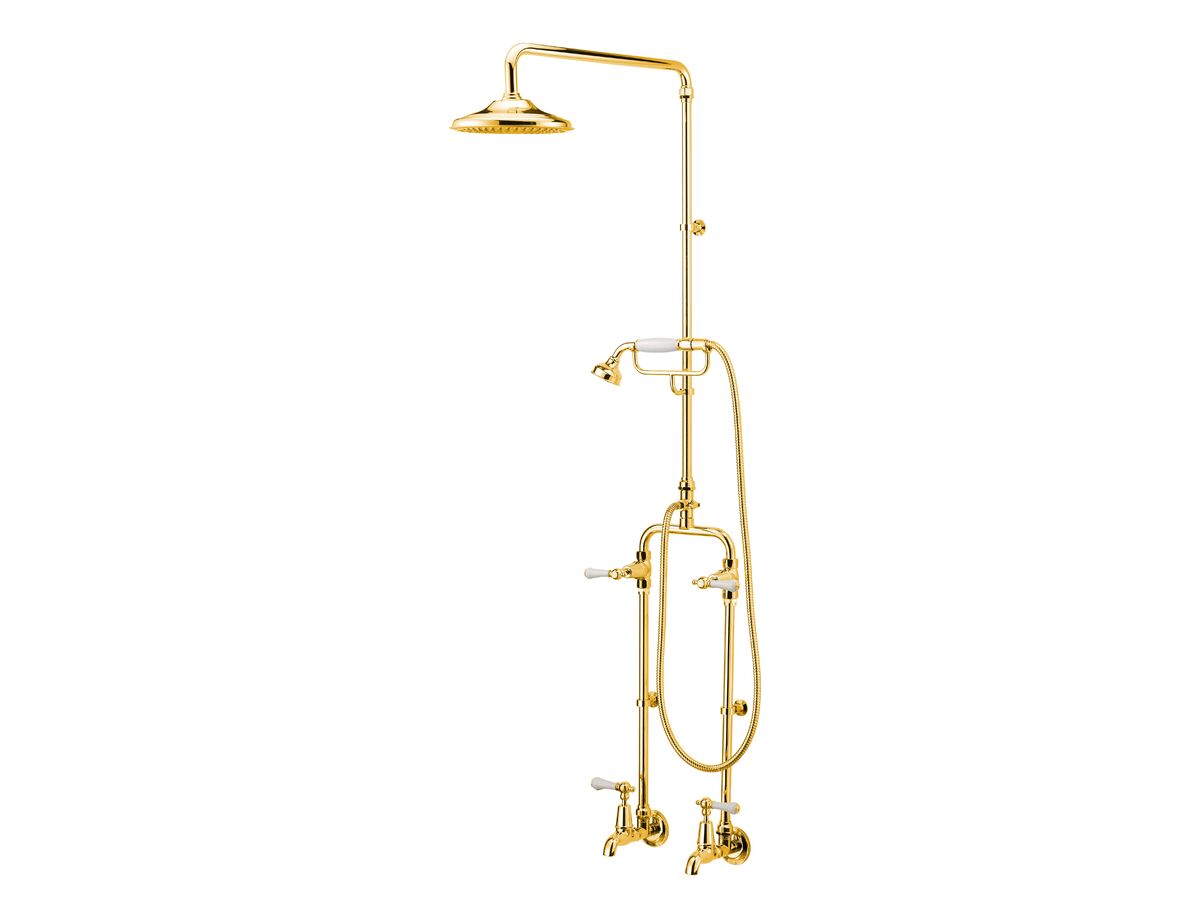 Kado Classic Exposed Telephone Style Bath/ Shower Set Lever Porcelain Brass Gold