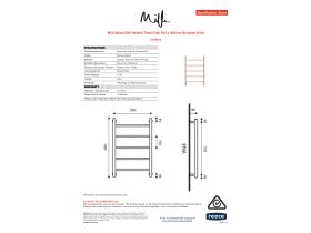 Specification Sheet - Milli Mood Edit Heated Towel Rail 500 x 800mm Brushed Gold