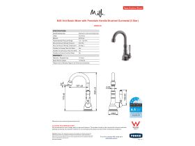 Specification Sheet - Milli Voir Basin Mixer with Porcelain Lever Handle Brushed Gunmetal (5 Star)