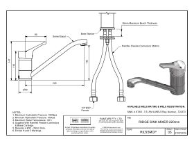 Specification Sheet - Ram Ridge Sink Mixer Tap 220mm Chrome (4 Star)