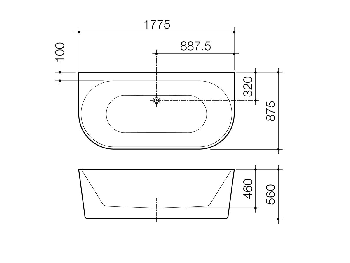 Aura Back To Wall Freestanding Bath 1800 White