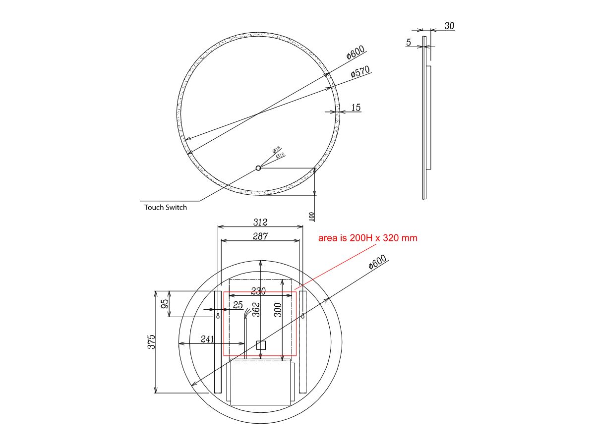 Kado Aspect 600mm Round LED Mirror from Reece