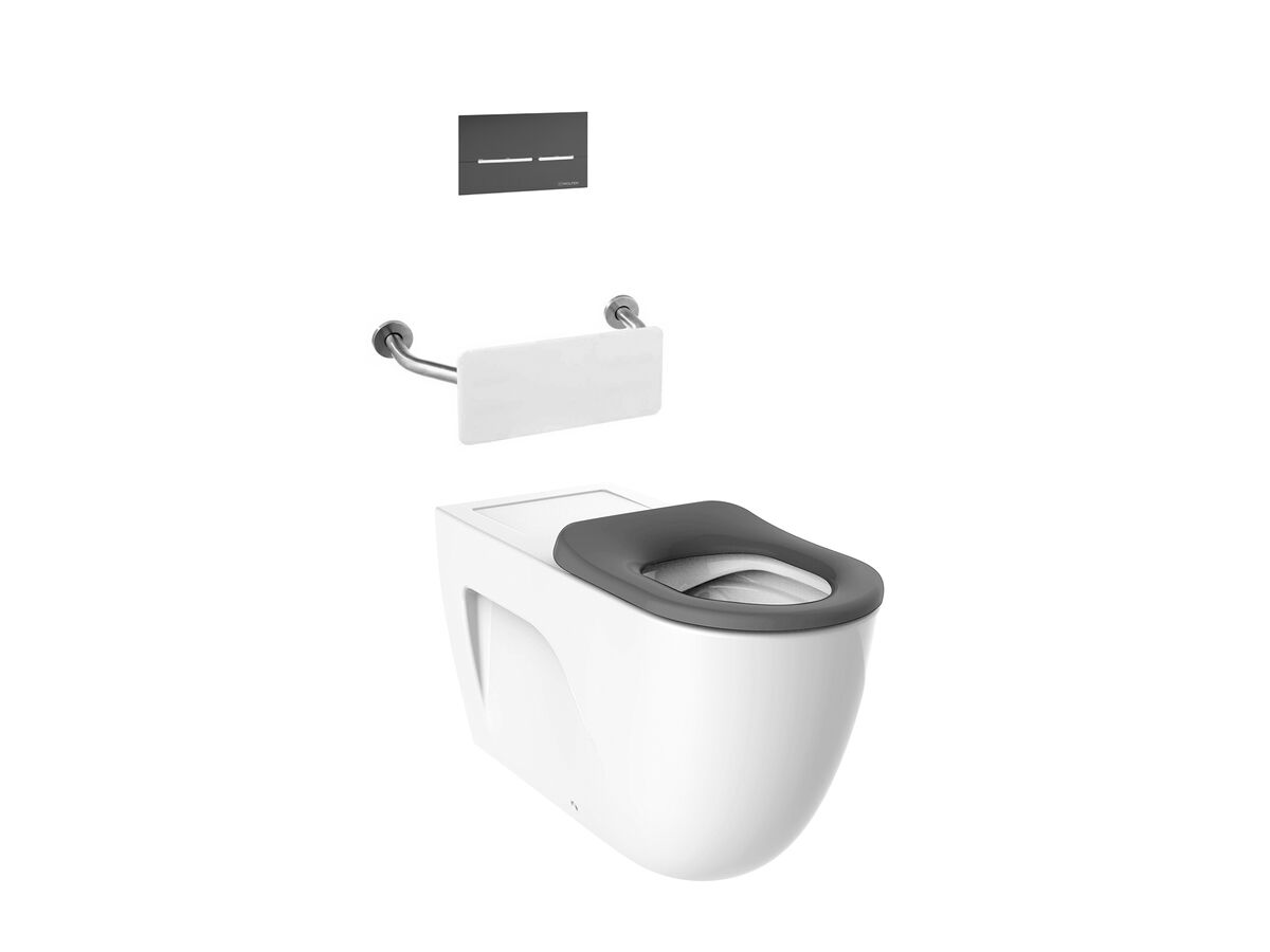 Roca Meridian 800 Back To Wall Rimless Inwall Suite, Button/Plate, Back Rest, Single Flap Seat Grey (4 Star)