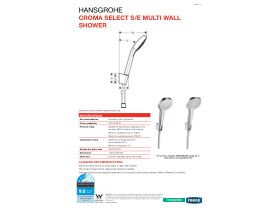 Technical Guide - Hansgrohe Croma Select E Hand Shower with Wall Bracket White Chrome (3 Star)