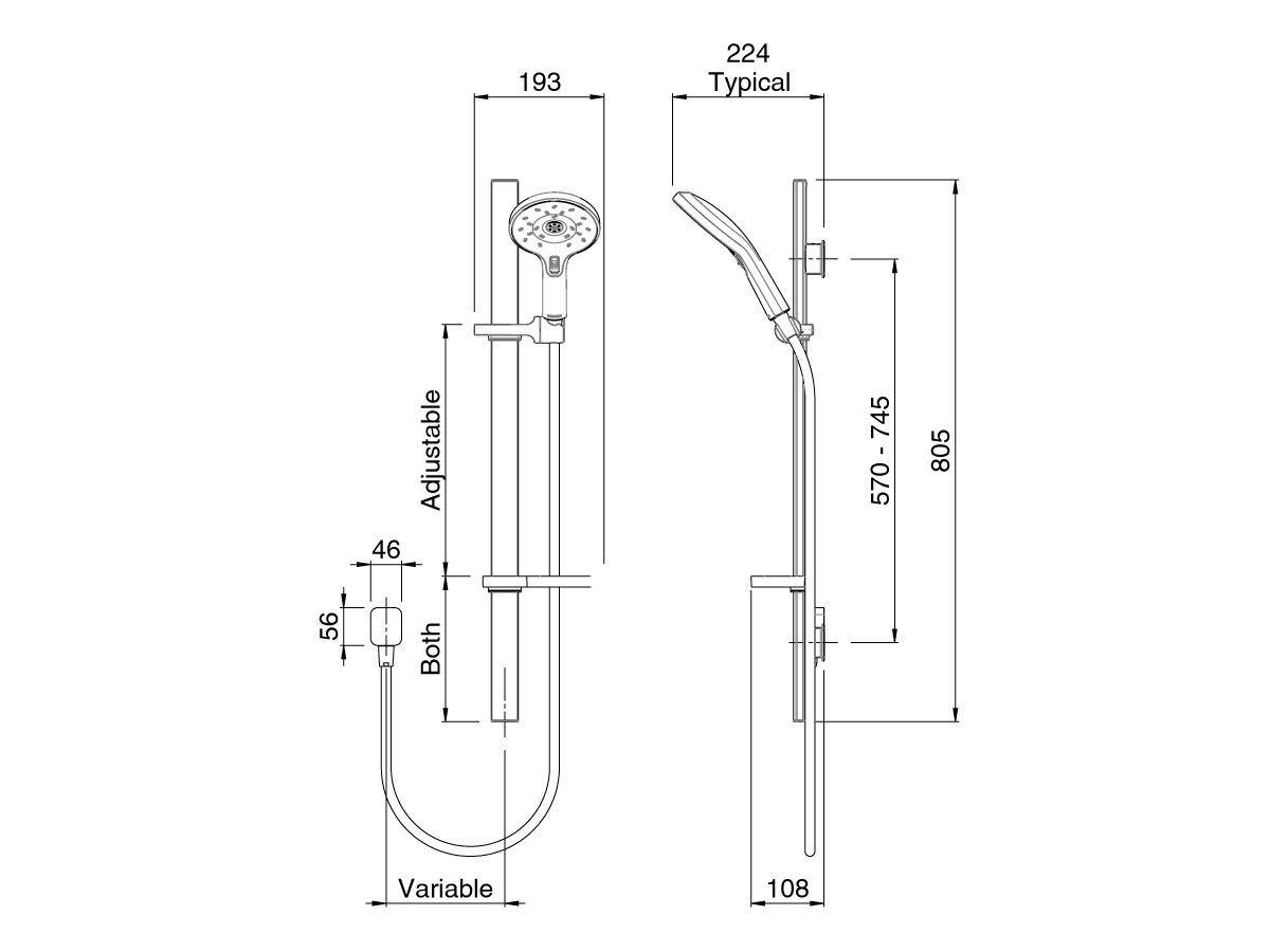 Satinjet Escape MK2 Rail Shower Chrome (3 Star)