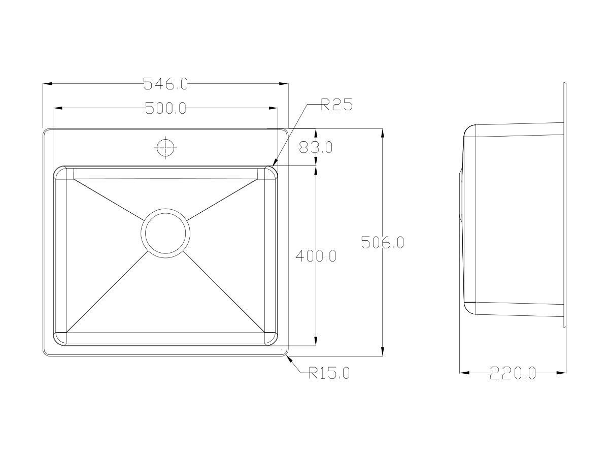 Memo Hugo Extended Single Bowl Sink 1 Taphole Stainless Steel from Reece