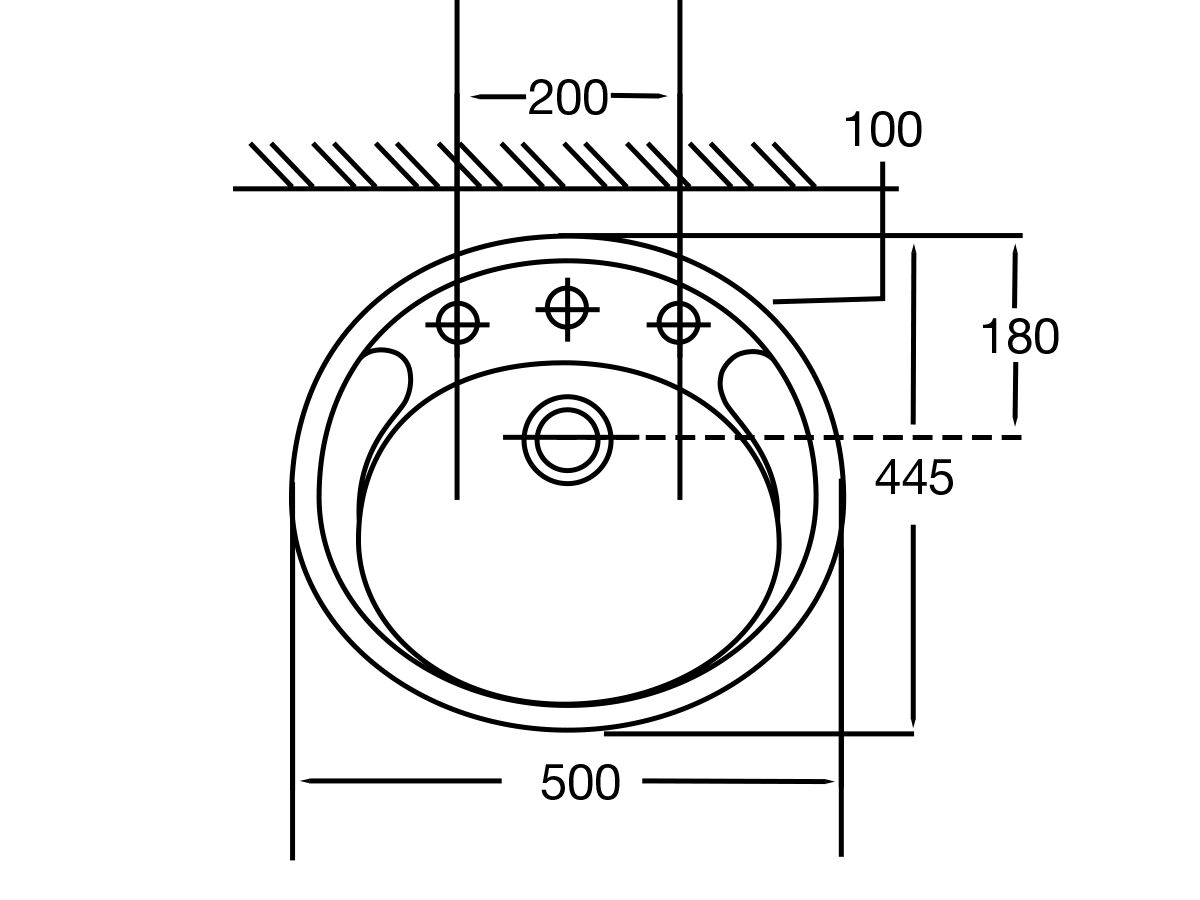 Porcher Heron Semi Recessed Basin 500mm W/Fix 1 Taphole White
