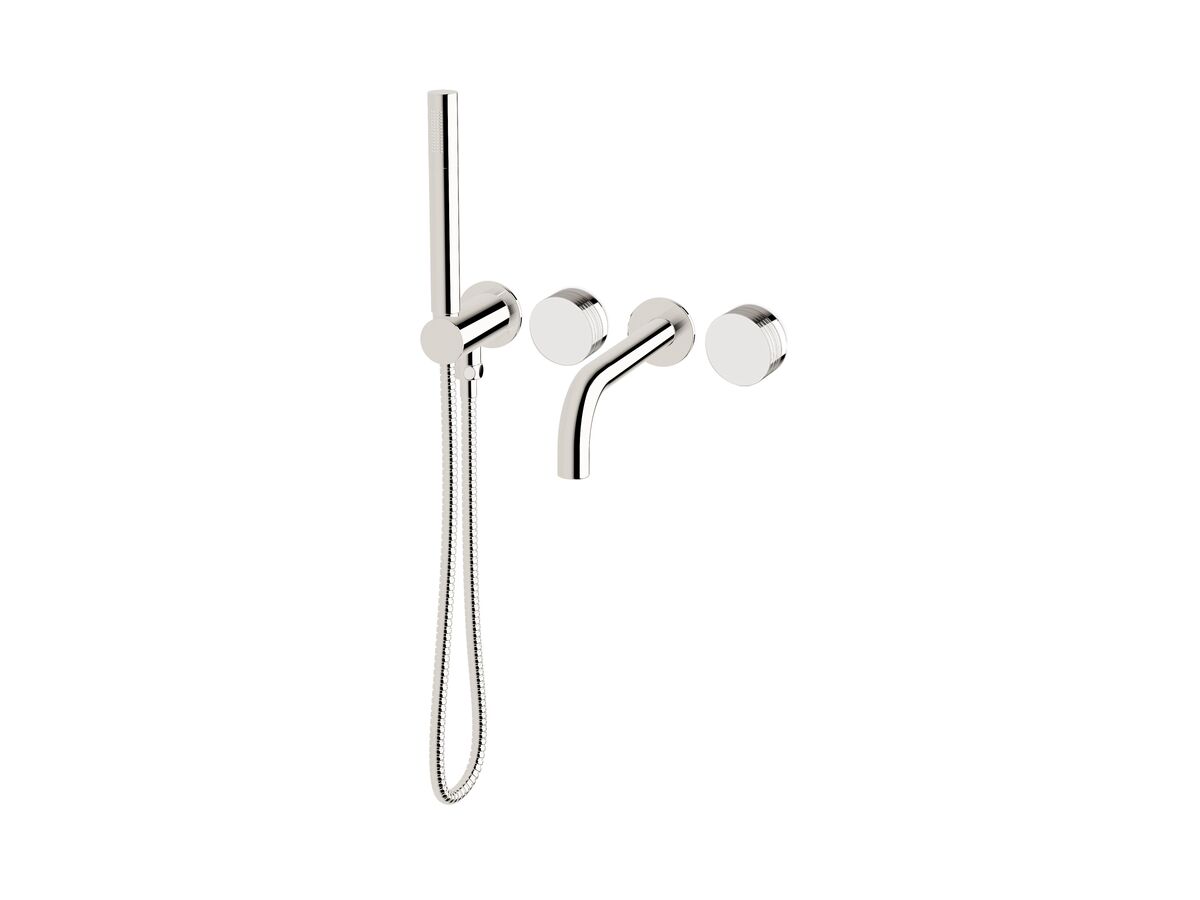 Milli Pure Progressive Bath Mixer Tap System 160mm with Hand Shower Right Hand and Cirque Textured Handles Chrome (3 Star)