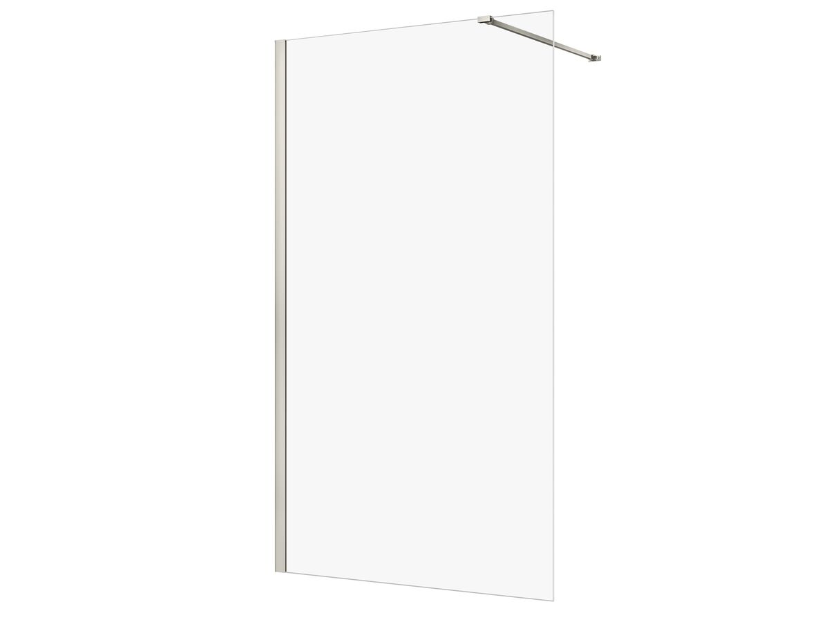 Hero - Kado Lux Frameless Rectangular Panel with Wall Channel Clear Glass 1200mm Brushed Nickel