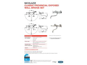 Specification Sheet - Classic Provincial Exposed Wall Bridge Sink Set Swivel Lever (4 Star)