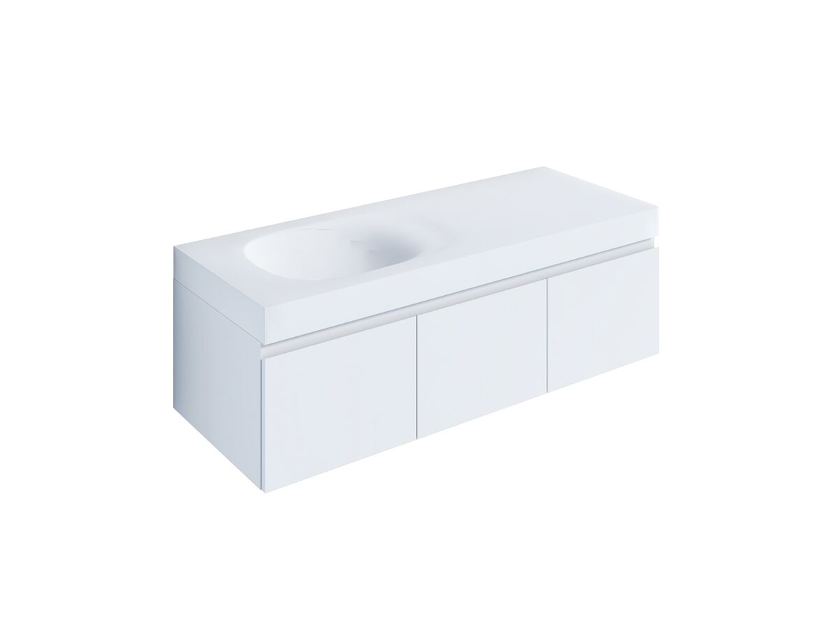 Kado Lussi 1200mm Wall Hung Vanity Unit with Three Soft Close Doors Satin White Painted Finish