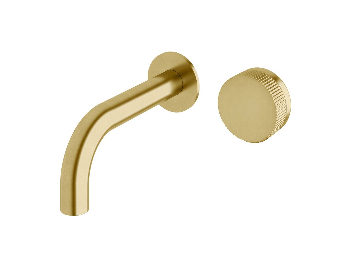 Milli Pure Progressive Wall Basin Mixer Tap System 160mm with Linear Textured Handle PVD Brushed Gold