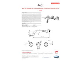 Specification Sheet - Milli Voir Wall Bath Set Lever Handle 150mm with Porcelain Handles Chrome