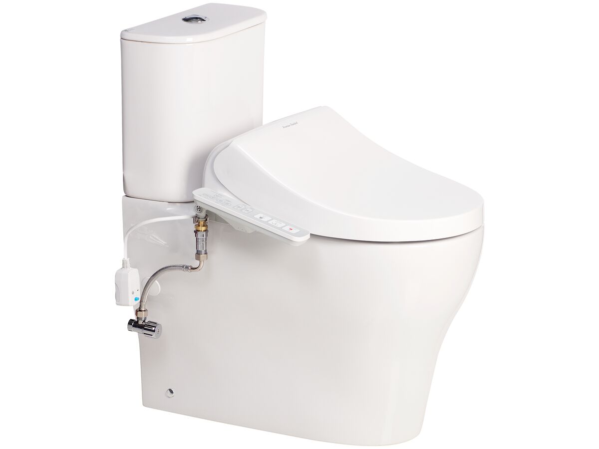 American Standard Cygnet Round Hygiene Rim Close Coupled Back to Wall Bottom Inlet Toilet Suite with SpaLet E-Bidet Seat White (4 Star)