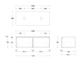 Posh Domaine 1200mm Wall Hung Vanity Unit All-Drawer Double Bowl Friday Top (no basin)