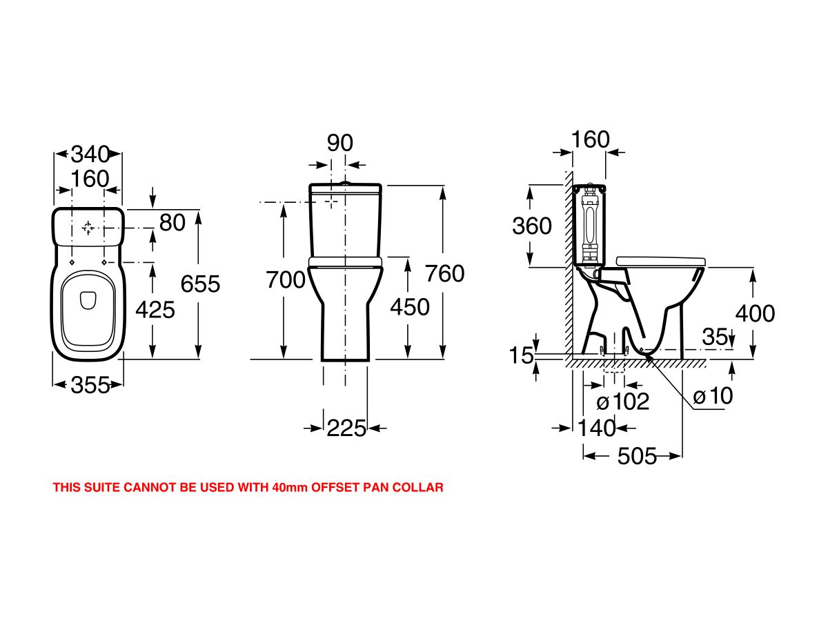 Roca Debba Close Coupled Toilet Suite S Trap Back Inlet with MK2 Soft