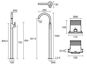 Mizu Drift Floor Mounted Bath Mixer Kit