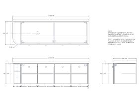 Technical Drawing - Kado Era 12mm Durasein Top Single Curve All Door 1650mm Wall Hung Vanity with Left Hand Basin