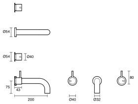 Technical Drawing - Scala 32mm Wall Basin Set Curved 200mm