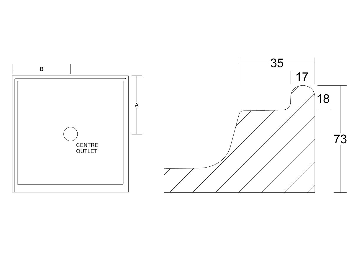 Marbletrend Poly Shower Base 820X820 Centre Outlet White