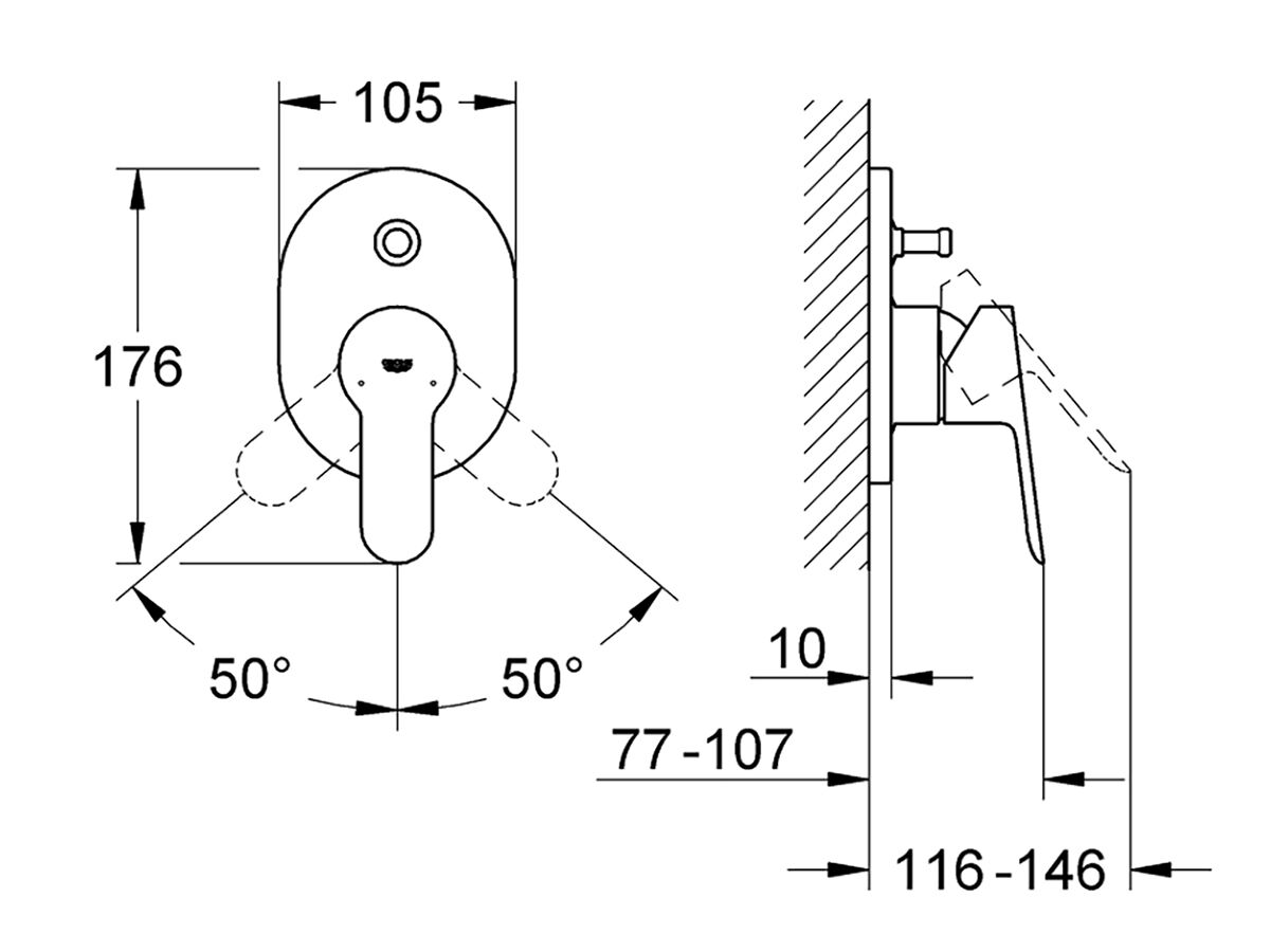 GROHE BauEdge Shower / Bath Mixer Tap with Diverter Chrome (V2) from Reece