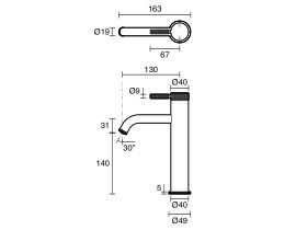 Technical Drawing - Milli Etch Medium Height Basin Mixer Tap (6 Star)
