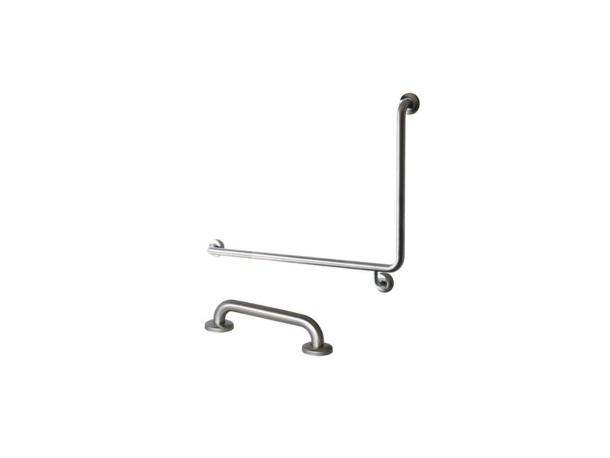 2 Piece 90 Degree 840mm x 700mm Left Hand Grab Rail with 300mm Straight Rail Stainless Steel