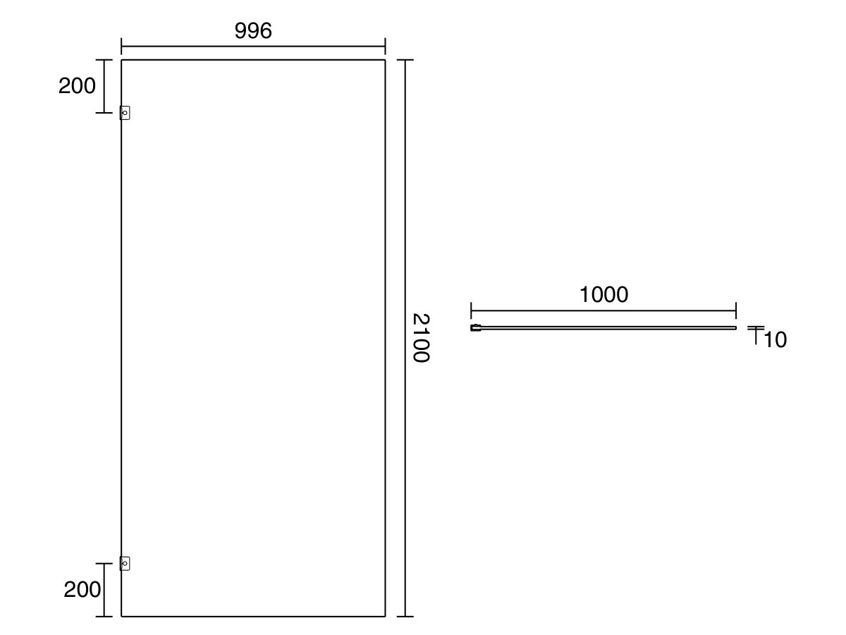 Technical Drawing - Kado Lux Frameless Rectangular Panel with Wall Clips Clear Glass 1000mm
