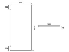 Technical Drawing - Kado Lux Frameless Rectangular Panel with Wall Clips Clear Glass 1000mm