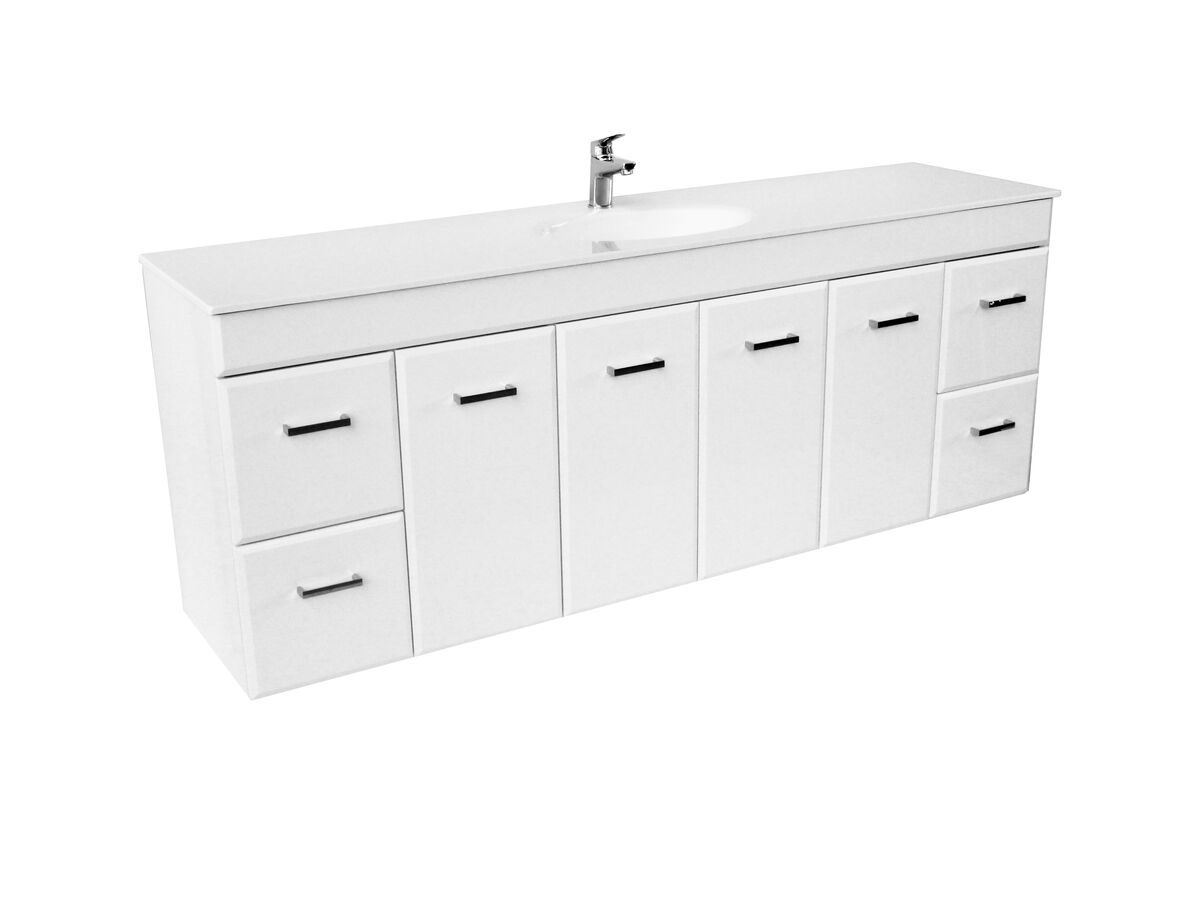 Posh Bristol 1800mm Wall Hung Vanity Unit 4 Doors 4 Drawers Single Bowl