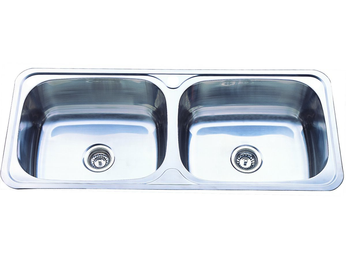 Base Double Inset Laundry Trough 1 Taphole with Bypass 90 litres Stainless Steel
