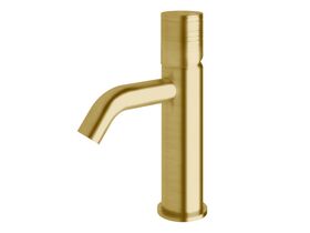 Milli Pure Basin Mixer Tap Curved Spout with Cirque Textured Handle PVD Brushed Gold (5 Star)