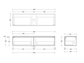 Technical Drawing - Posh Domaine All Drawer 1800mm Wall Hung Vanity Centre Basin 20mm Top