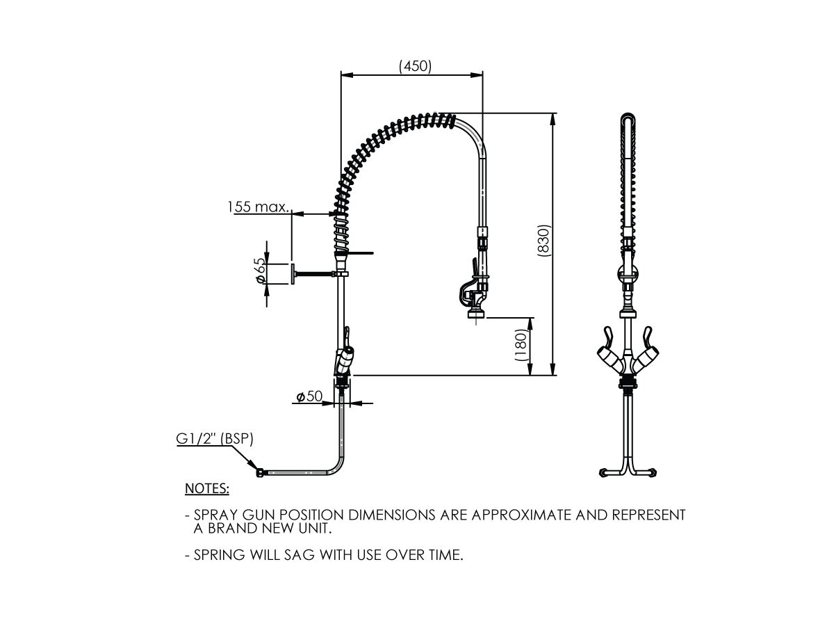 Pre-Rinse Hob Mount Tap Set with Spring and Lever Handles Chrome