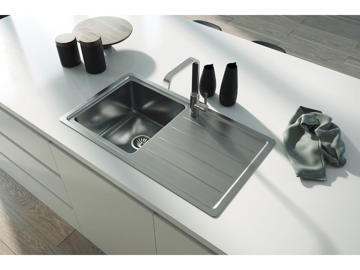 Memo Hugo Single Bowl Sink 1 Taphole Left Hand Bowl Stainless Steel from Reece