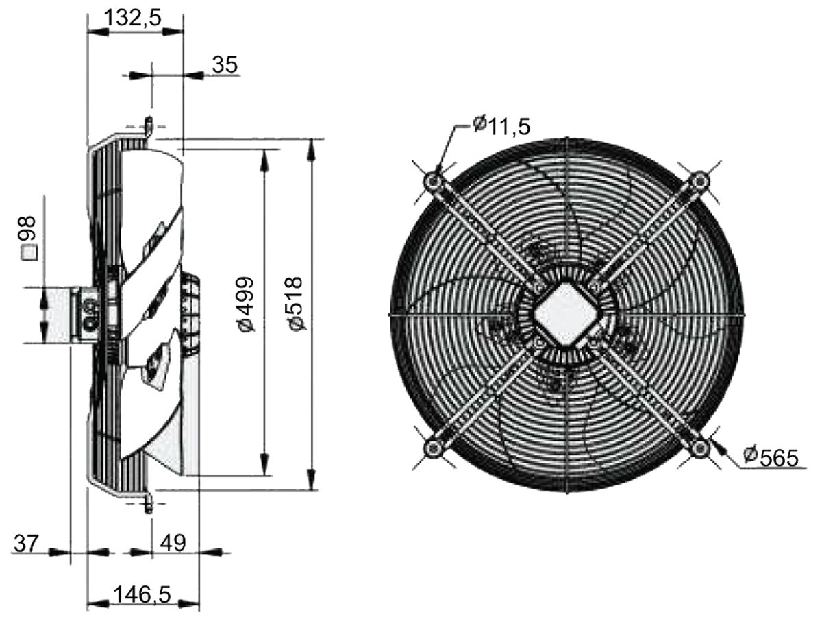 SolerPalau Fan 500mm 3Ph HRT/4-500/25BPN
