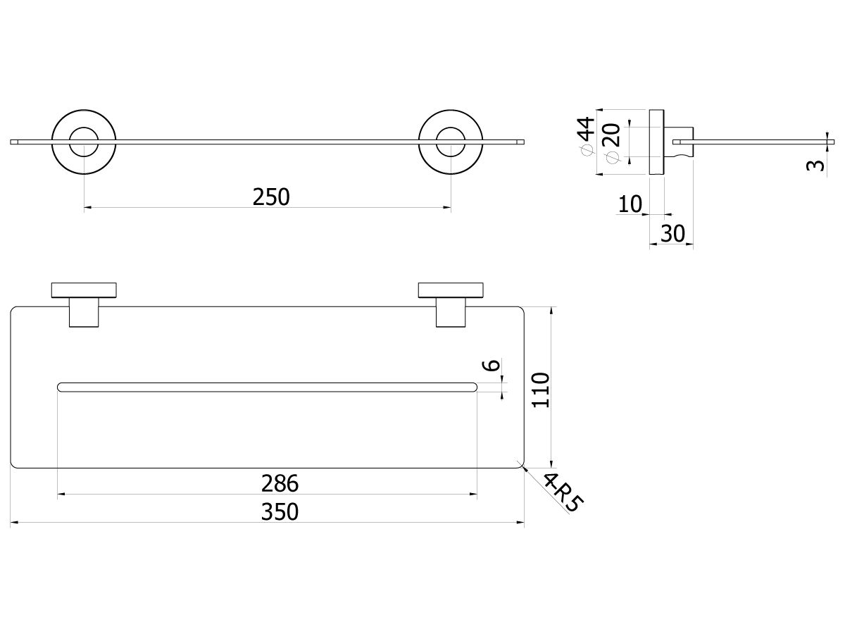 Milli Axon MK2 Wall Mounted Metal Shelf Chrome
