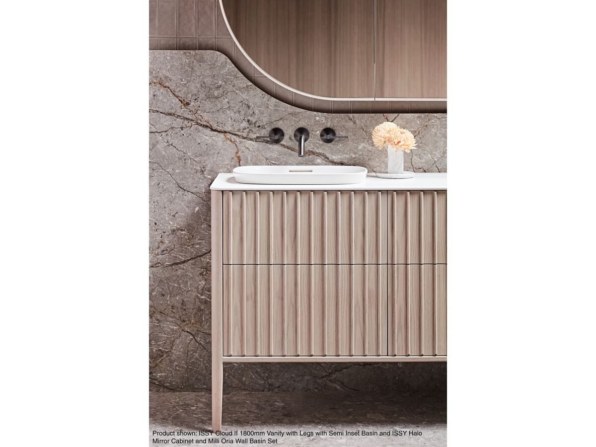 ISSY Cloud II 1800mm Vanity with Legs with Semi Inset Basin and ISSY Halo Mirror Cabinet and Milli Oria Wall Basin Set