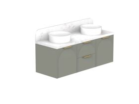 ADP Archie by Alisa & Lysandra Door/Drawer Wall Hung Vanity Unit Double Bowl 1350 Cherry Pie