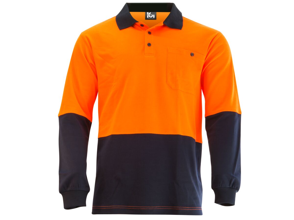Mak Workwear HiVis Long Sleeve Polo Orange/Navy 4XL from Reece