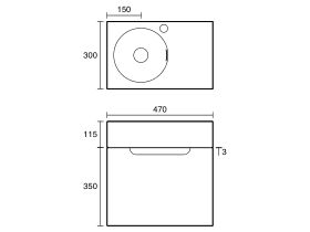 Technical Drawing - Omvivo Neo Two Mini Wall Hung Vanity 470mm Left Hand Bowl