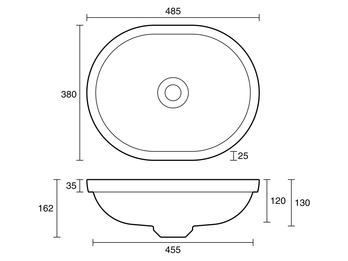 Technical_Drawing - Omvivo Villa Oval Semi Inset Basin 485mm