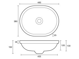 Technical_Drawing - Omvivo Villa Oval Semi Inset Basin 485mm