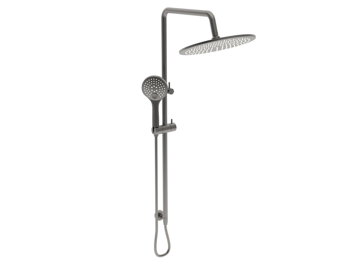 Mizu Drift Twin Rail Shower with 300 Brass Overhead with Top Rail Water Inlet Brushed Gunmetal (3 Star)