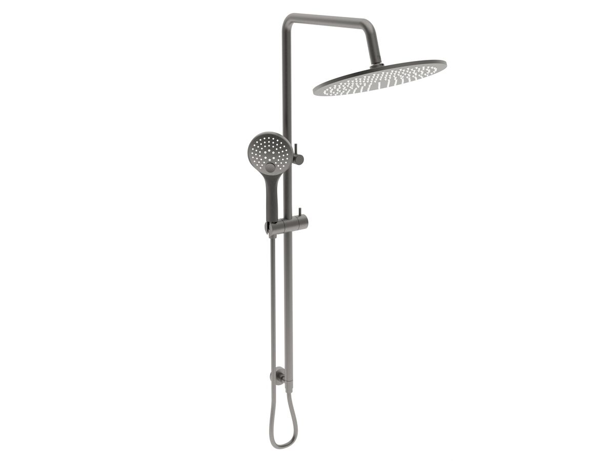 Mizu Drift Twin Rail Shower with 300 Brass Overhead with Top Rail Water