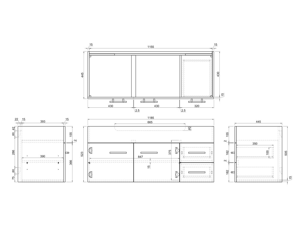 Posh Bristol MK2 Wall Hung Only with 2 Door and 2 Right Hand
